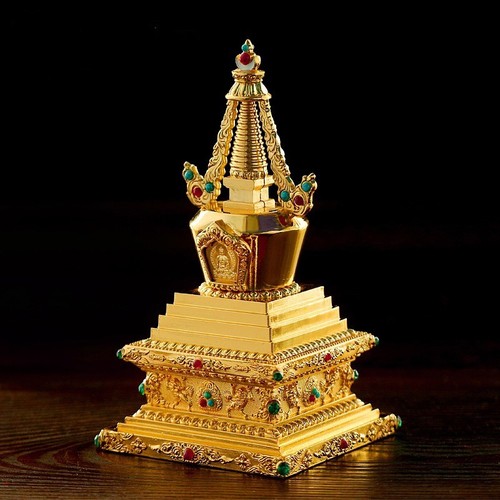 Bodhi Stupa Shrine Altar Talisma Gold Plated Buddhist Chorten Relics Sarira - Picture 1 of 11