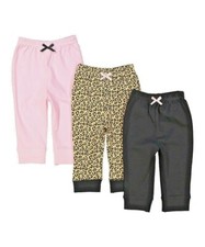 Luvable Friends Baby Tapered Ankle Pants 3-Pc, Black leopard and pink sz 0- 3 mo