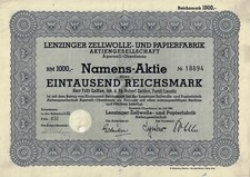 Lenzinger Cellwool- und Paperfabrik Aktiengesellschaft, 1941, 1000 RM