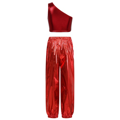 Kids Girls Tracksuit Stage Sweatsuit Waistband Vest And Trousers Shiny Dance - Picture 23 of 83