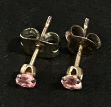 Sterling Silver Stud Earrings 925 Pink Stones 3 mm with Butterfly Backing