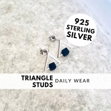 Triangle Stud Earrings Silver Black Stone Geometric Earrings