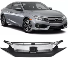 Fit 2016 2017 2018 Honda Civic Front Bumper Upper Grille Chrome Trim Replacement