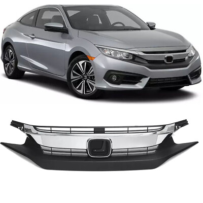 Fit 2016 2017 2018 Honda Civic Front Bumper Upper Grille Chrome Trim Replacement