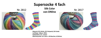 (95,00 /kg) *Supersocke Silk Color* ONline, 100g, 4f Socken-Pulloverw. mit Seide