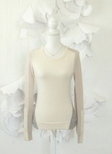 Ann Taylor Merino Wool Sweater Pullover Womens S Colorblock Beige Gray LS Modern