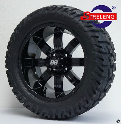 GOLF CART 14'' BLACK TEMPEST WHEELS/RIMS and 22'' 'GATOR' ALL TERRAIN DOT TIRES