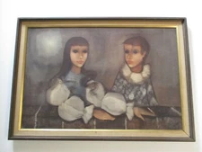 RICHARD KIRK 36 INCH OIL PAINTING MID CENTURY MODERN JESTER BOY GIRL PORTRAIT