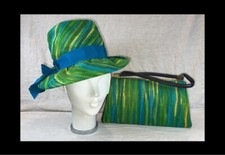 Vintage 1960's Abstract Print Jewel tone Hat and Handbag purse set