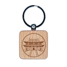 Gyeongbokgung Palace Temple South Korea Engraved Wood Square Keychain Tag Charm
