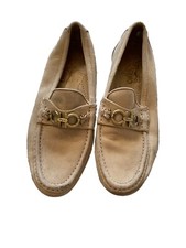 Vintage Salvatore Ferragamo Shoes Womens Loafers Cream Suede Leather 7 D