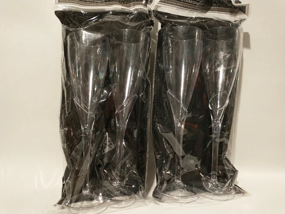4 PLAUTAS DE CHAMPÁN de plástico de 9" de alto y flacas vasos de flauta de boda vaso tostado Foto 4 de 4