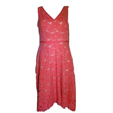 Adrianna Papell Dress Womens 8 Pink Floral Lace Overlay Sleeveless V Neck Spring