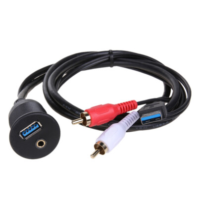 USB 3.0 3.5mm AUX 2 RCA Extension Cable Car Dashboard Flush Mount Panel Adapter