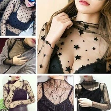 Women Sheer Mesh Fish Net Ladies Long Sleeve See Through Crop Top T Shirt Blouse