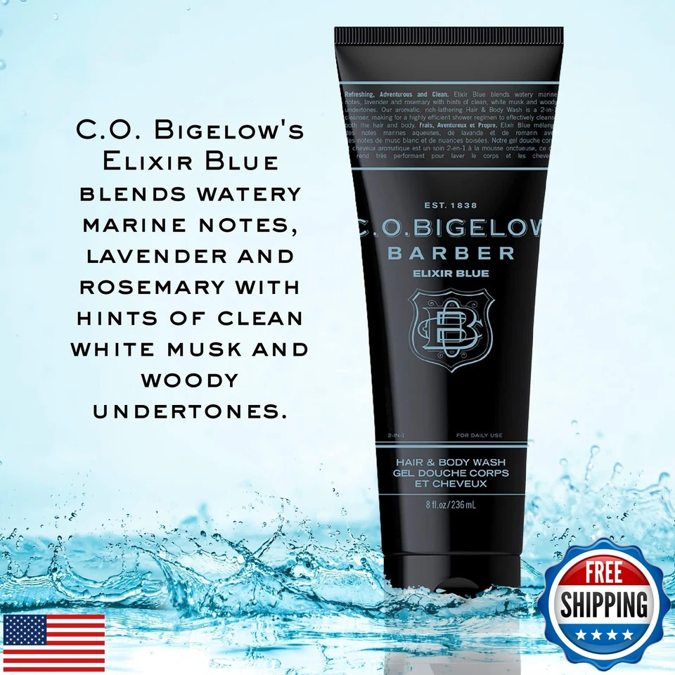 C.O. Jabón corporal y cabello Bigelow para hombre elixir azul, no. 1604, 8 fl oz, Laven Foto 3 de 4