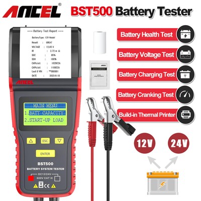 ANCEL BST500 12V&24V Battery Tester Health Charging Cranking Test With Printer