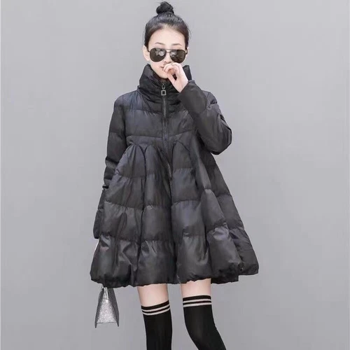 Lady Puffer Coat Flared Pleated Thermal Padded Jacket Overcoat Outerwear Tops  - Bild 5 von 12