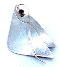 Rare Curved Organic Arlene Siwek Sterling 925 Amethyst Cabochon Brooch Vtg