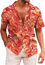 Men's Hawaiian Shirt, Palm Tree Beach Print, Tropical Vacation Short Sleeve Top