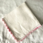 Vtg HANDKERCHIEF Hankie INTRICATE PINK HAND CROCHET LACE White Hemstitch  11.25"