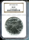 1997 American Silver Eagle S$1 ASE NGC MS69 milk spots