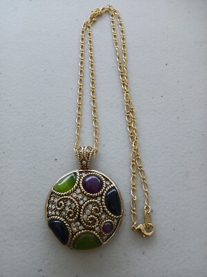 Lia Sophia Pendant Bezel Set Multi-Colored Stones & Clear Rhinestones Gold Tone