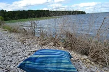 NEW suede leather decorative couch floor pillow striped turquoise blue navy dyed