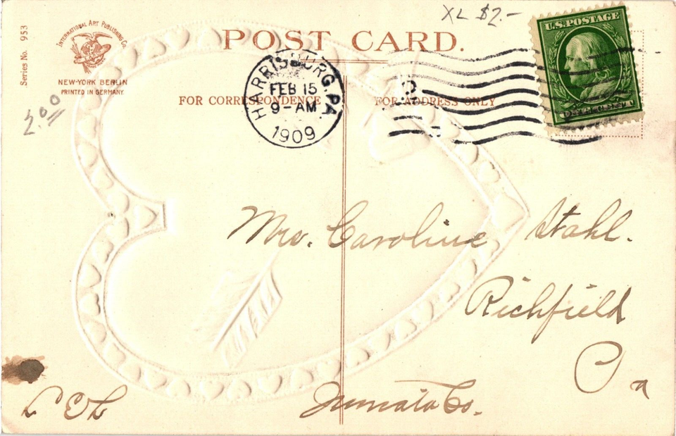 VALENTINE'S To the One I Love Heart Embossed Child Bow c1909 Postcard ...