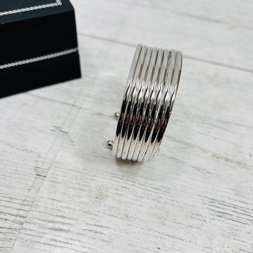 Silver Plated 8 Stacked Cuff  1" Wide 7" Open Banded Bracelet Bangle - Picture 7 of 12