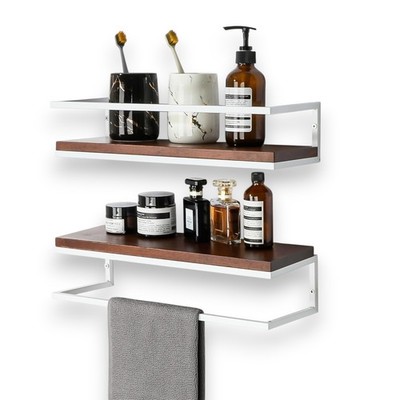 SAYAYO Schwebende Wandregale 2er Set dunkles Holz weiß Metall Bad Aufbewahrung 40 cm