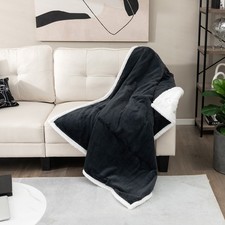 60"x50" HEATED BLANKET PLUSH DOUBLE-SIDED BLACK  WHITE AUTO SHUT-OFF