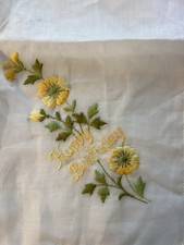 Vintage Happy Birthday Yellow Floral Delicate Handkerchief Hanky Hankie