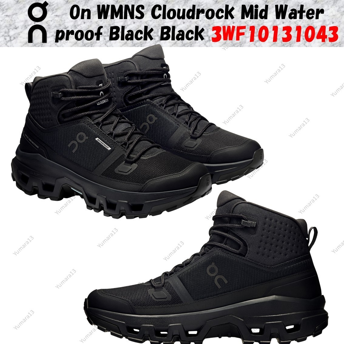 On WMNS Cloudrock Mid Waterproof Black Black 3WF10131043 Women's
