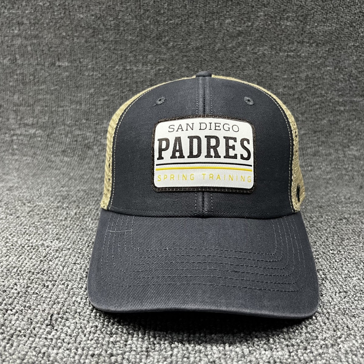 '47 San Diego Padres Spring Training Trucker Snapback Hat Charcoal Tan Mesh