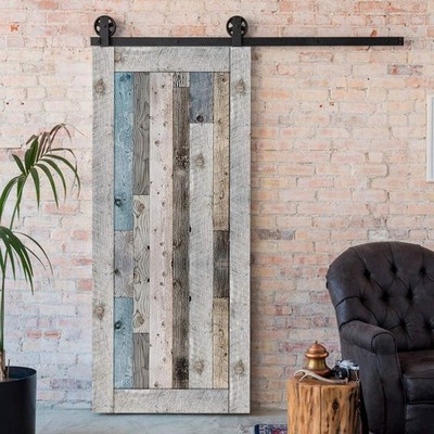 Modern Art 3D Wooden Effect Door Sticker, Peel and Stick Vinyl Door Mural Dec...