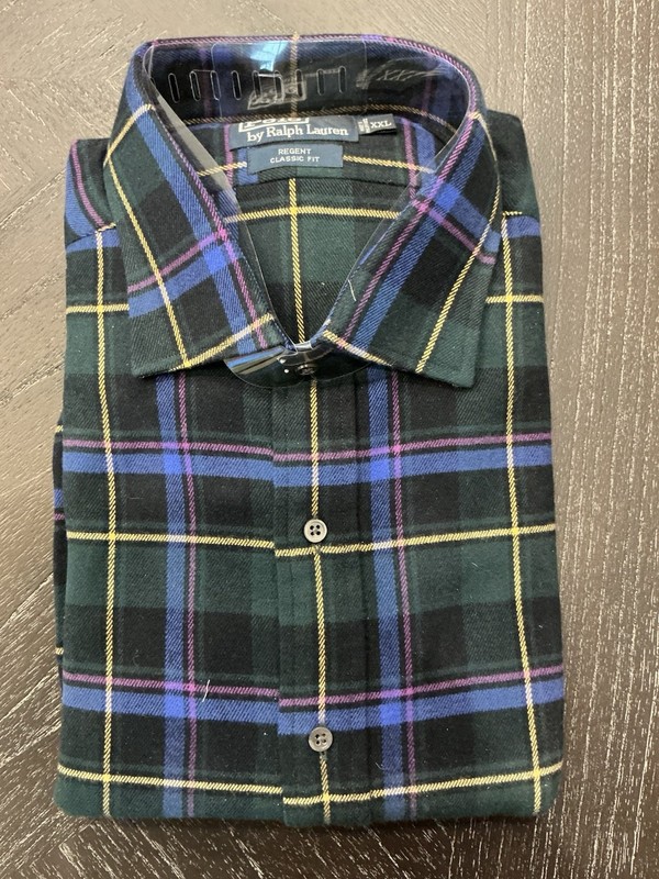 Polo Ralph Lauren Men's Green Blue Plaid Regent Classic Fit Flannel Shirt  XXL
