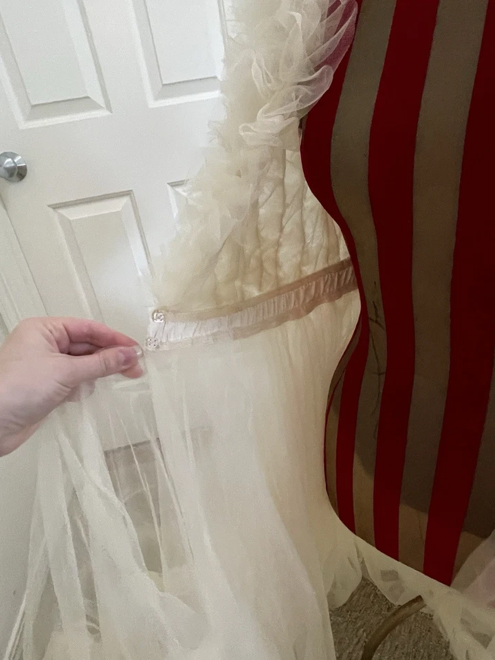 Maternity Ruffle Tulle Gown Beige With Hoodie Size Small - Image 4 of 4