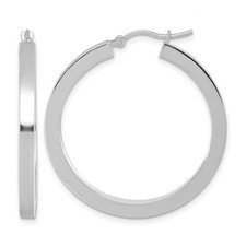 14k White Gold 3mm Polished Square Tube Hoop Earrings L-35 mm, W-35 mm