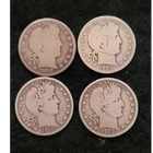 Barber Half Dollar Lot of 4 1900S 1902o 1910S 1912D. Circulated coins