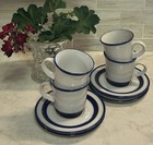 4 Noritake Fjord Cup & Saucer Sets Stoneware Japan Cobalt Blue Band (Lot 1) — photo 2