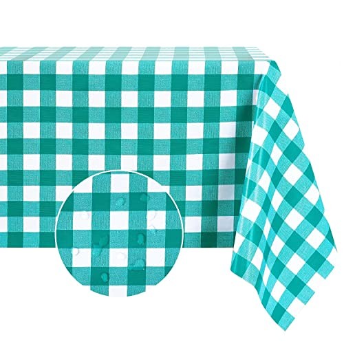 RectangleVinyl PVC Tablecloth, 100% 54" x 78" (Rectangular) Teal Green Plaid - Picture 1 of 7