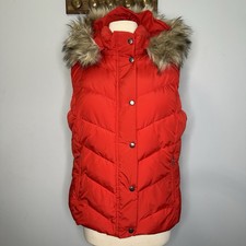 Gap Winter Warmth Puffer Zip Up Vest Faux Fur Lined Hooded Vest In Vermillion L