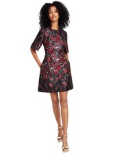 vince Camuto Womens Floral Jacquard Short-Sleeve Dress VC4M5797 Red Multi 6