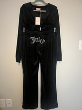 JUICY COUTURE Velour OG Bling Tracksuit Set Zip Hoodie  Pants Black Size M NWT 