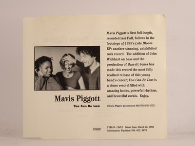 MAVIS PIGGOTT YOU CAN BE LOW? (508) 12 Track Promo CD Album including Picture Sl