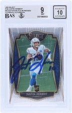 Justin Herbert Chargers Signed 2020 Panini Select #144 BAS 9/10 Rookie Card. rookie card picture