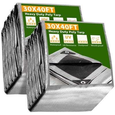 Yescom 2PCS 30X40FT 10-Mil Plastic Tarp Waterproof Heavy Duty Cover Shade Canopy