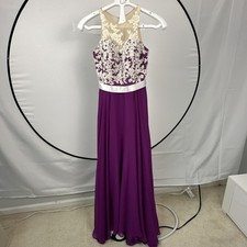 Impression Bridal Women s Sz 4 Long Dress Purple Ivory Floral Lace Embroidery