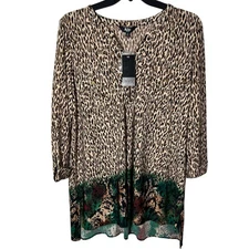 Slim Factor By Investments Woman Animal Print  Blouse 2X NWT Tunic Top Leopard